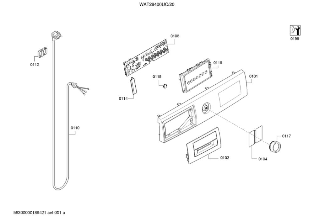 Control Panel Parts Diagram and Parts List for WAT28400UC 20 Bosch Washer