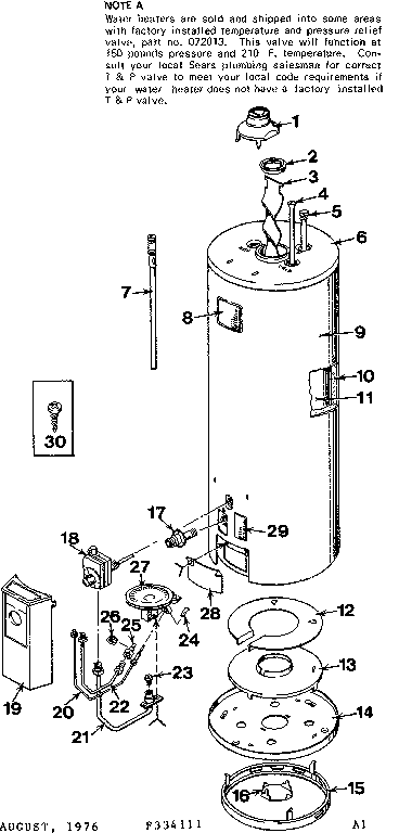 Replacement Parts Diagram and Parts List for 153334411  Kenmore Water Heater