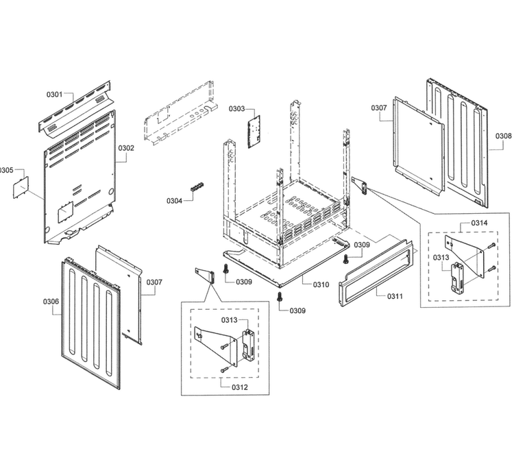 Cabinet Assy Diagram and Parts List for HES7282U 08 Bosch Range