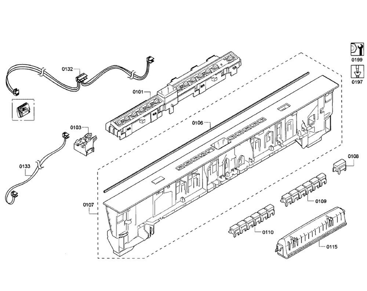 Control Panel Diagram and Parts List for SHP65TL6UC 01 Bosch Dishwasher