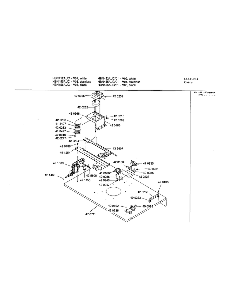 Upper Internal Panel Diagram and Parts List for HBN456AUC 01 Bosch Wall Oven