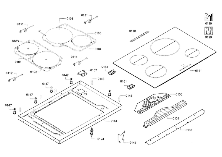 Cooktop Assy Diagram and Parts List for NIT5066UC 01 Bosch Cooktop