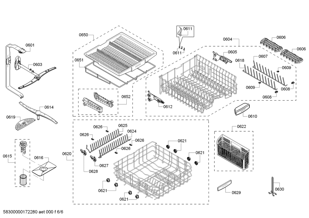 Diagram 6 Diagram and Parts List for SHX68T52UC-07  Bosch Dishwasher