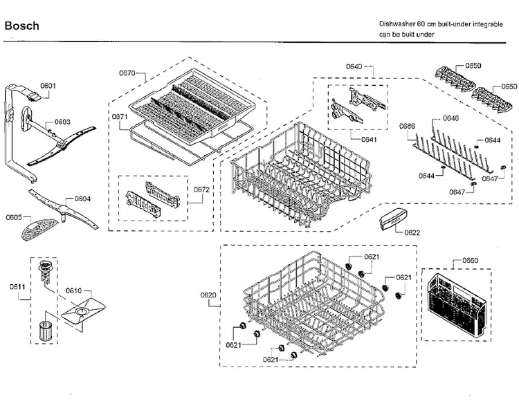 Baskets Diagram and Parts List for SHP65T52UC 02 Bosch Dishwasher