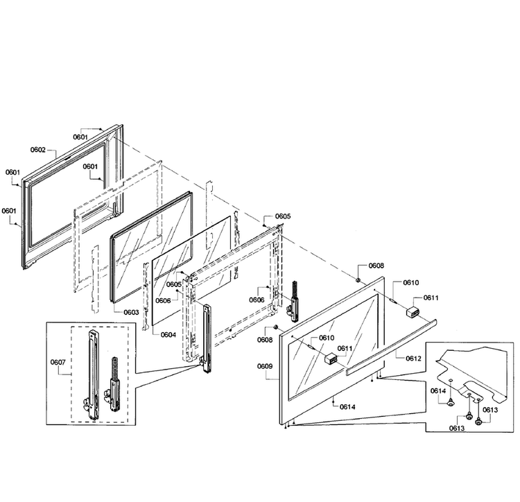 Door Diagram and Parts List for HEIP054U 01 Bosch Range