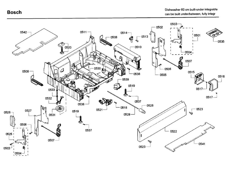 Base Diagram and Parts List for SHV68R53UC 69 Bosch Dishwasher