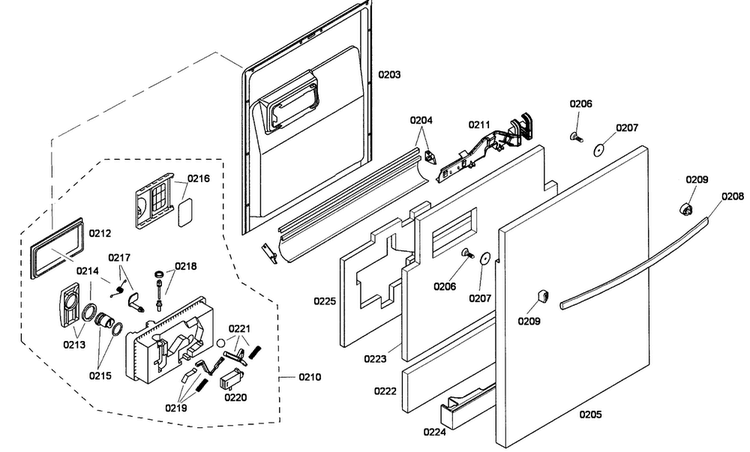 Door Assy Diagram and Parts List for SHX45P06UC 53 Bosch Dishwasher