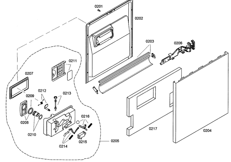 Door Assy Diagram and Parts List for SHE42L12UC 23 Bosch Dishwasher