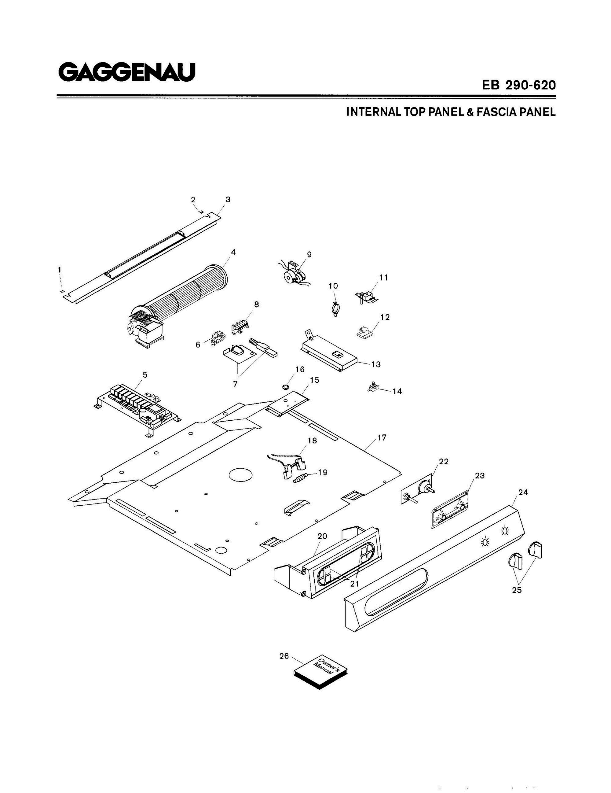 01 - INTERNAL TOP PANEL & FASCIA PANEL Diagram and Parts List for EB290-620  Bosch Range