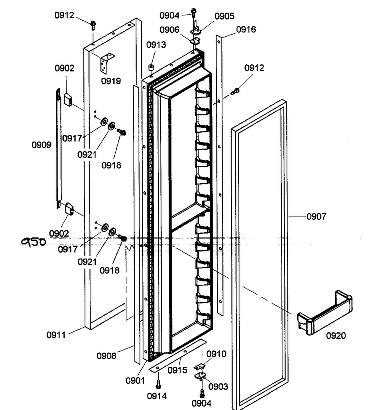 Freezer Door Diagram and Parts List for KBUIT4255E 01 Thermador Refrigerator