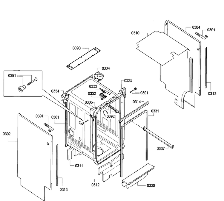 Cabinet Diagram and Parts List for SPV5ES53UC 28 Bosch Dishwasher