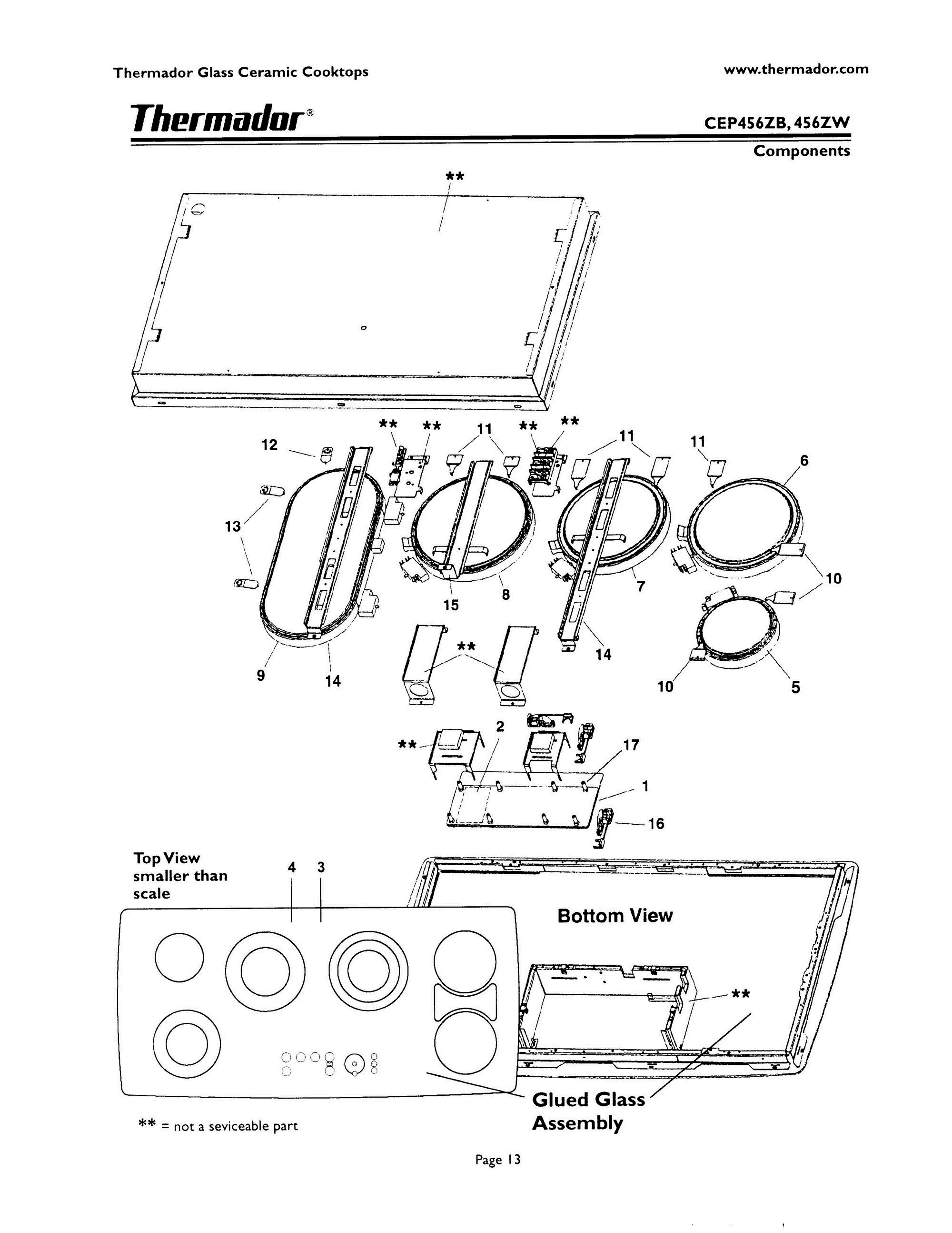 12 - COMPONENTS Diagram and Parts List for CEP456ZW  Bosch Range