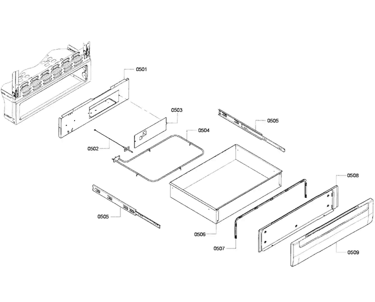 Drawer Assy Diagram and Parts List for HGS7282UC 01 Bosch Range