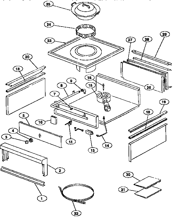 Replacement Parts Diagram and Parts List for GP24WK  Thermador Cooktop