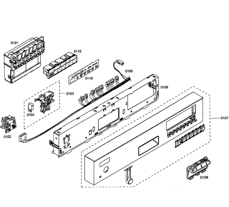 Control Panel Diagram and Parts List for SHE55C05UC 53 Bosch Dishwasher