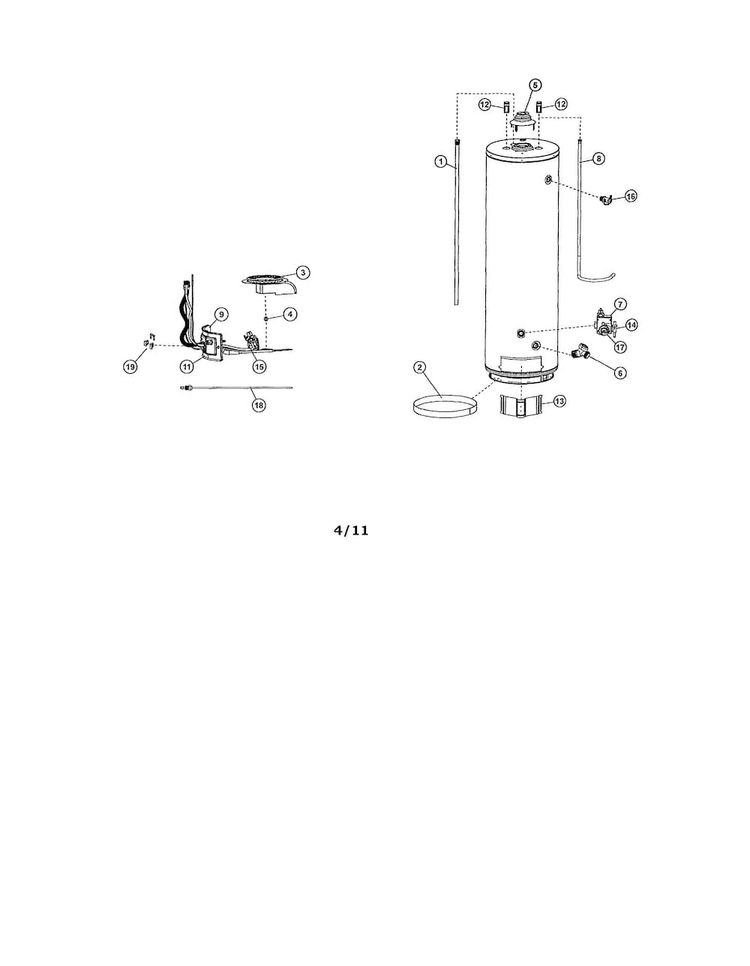 Water Heater Diagram and Parts List for 153336472  Kenmore Water Heater