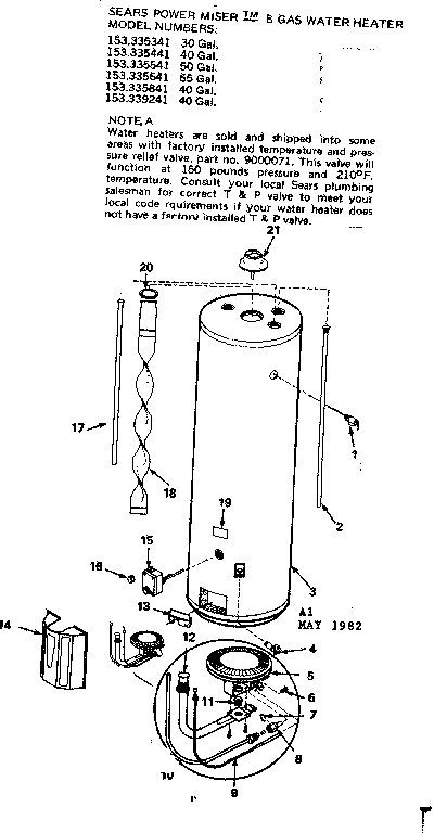 Replacement Parts Diagram and Parts List for 153339241  Kenmore Water Heater