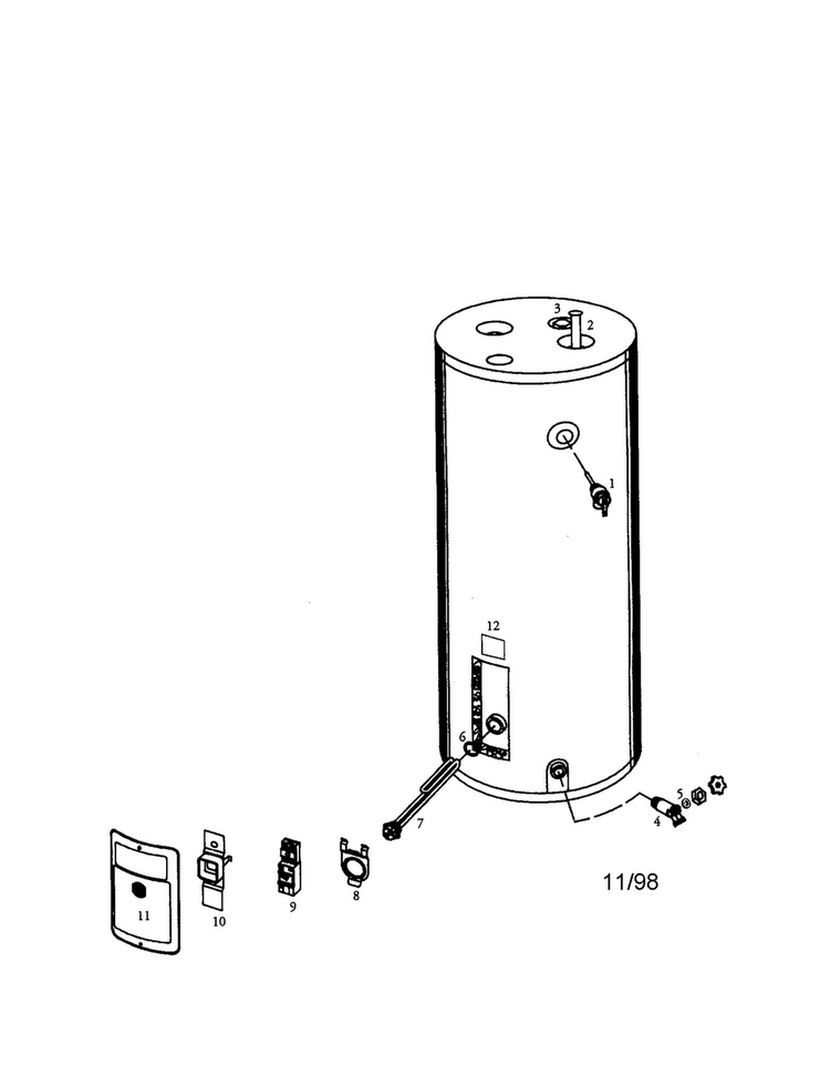 50 Gallon Electric Water Heater Diagram and Parts List for 153312561  Kenmore Water Heater