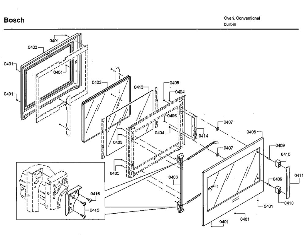 Door 1 Diagram and Parts List for HBLP651LUC 02 Bosch Wall Oven