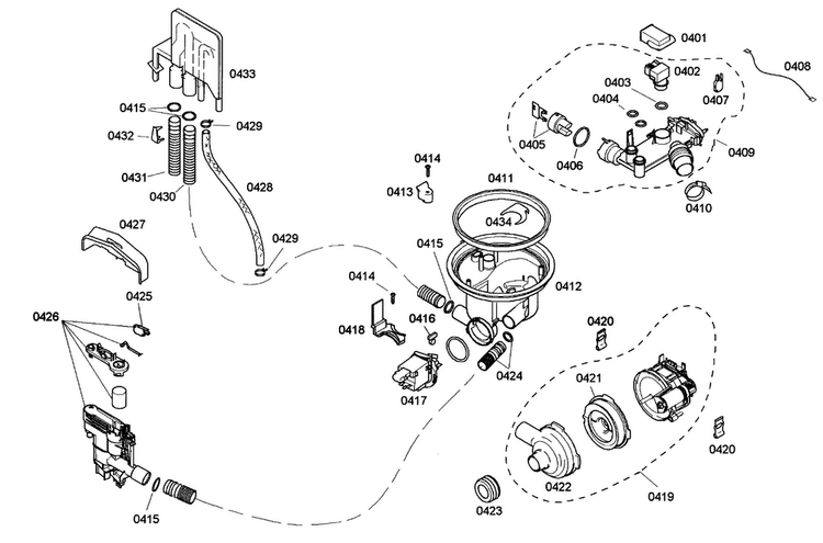 Pump Diagram and Parts List for SHE43C02UC 37 Bosch Dishwasher