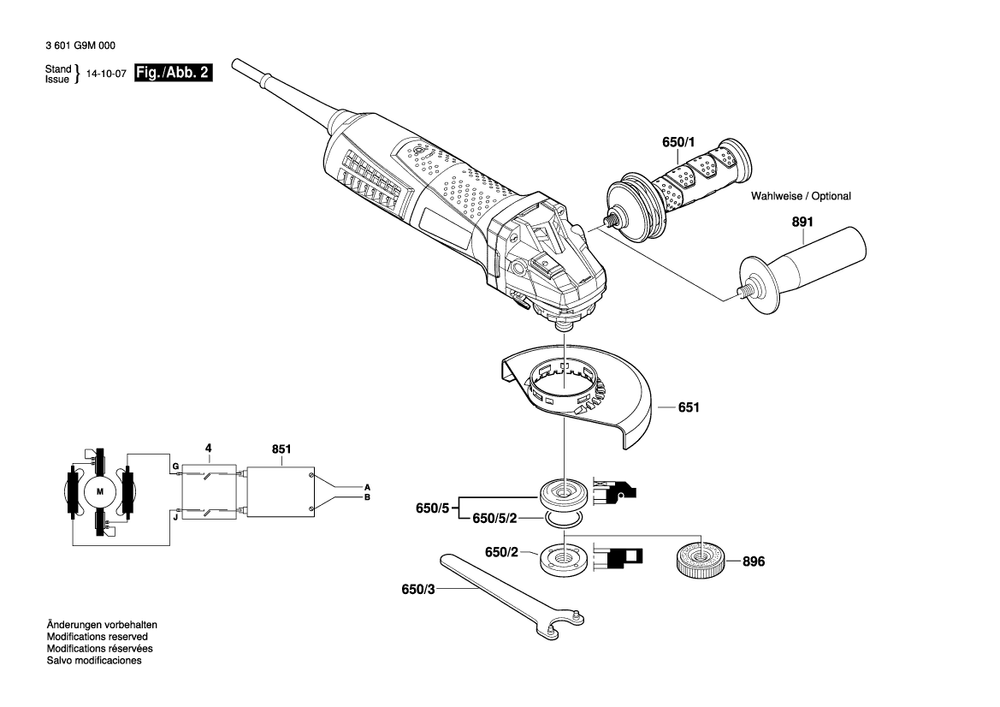 Diagram 2 Diagram and Parts List for GWS17-125INOX 3 601 G9M 040 Bosch Angle Grinder