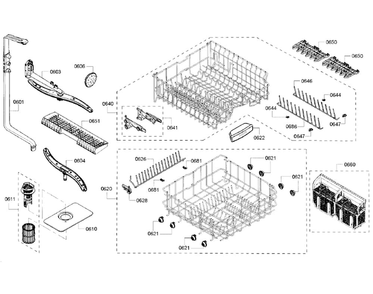 Racks Diagram and Parts List for SHX5AVF5UC 01 Bosch Dishwasher