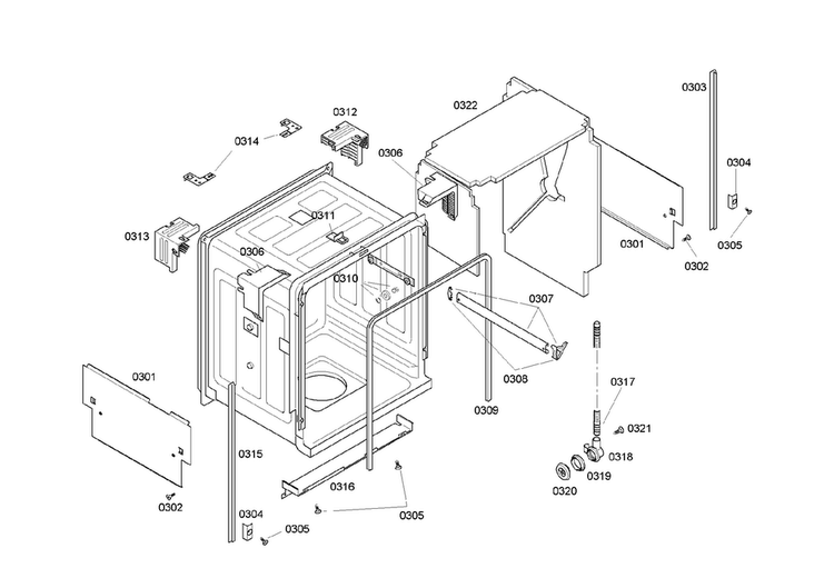 Cabinet Assy Diagram and Parts List for SHE46C06UC 17 Bosch Dishwasher