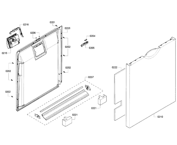 Door Assy Diagram and Parts List for SHE6AF02UC 02 Bosch Dishwasher