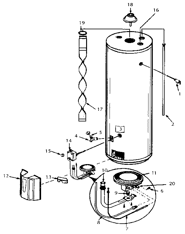 Replacement Parts Diagram and Parts List for 153335830  Kenmore Water Heater
