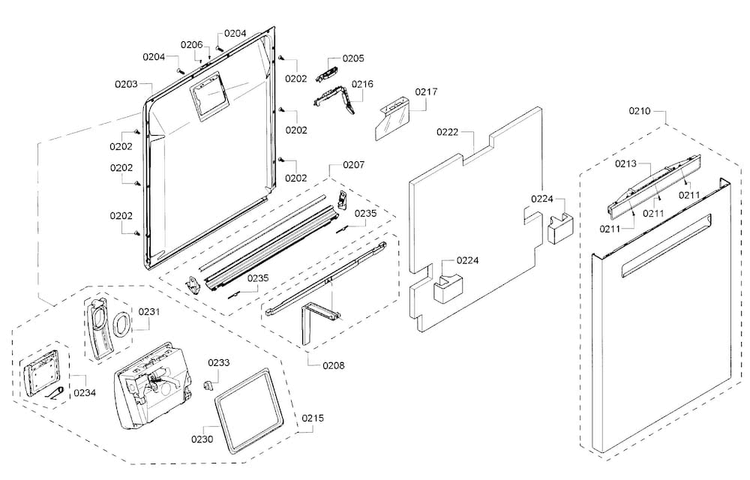 Door Diagram and Parts List for SHP65TL5UC 07 Bosch Dishwasher