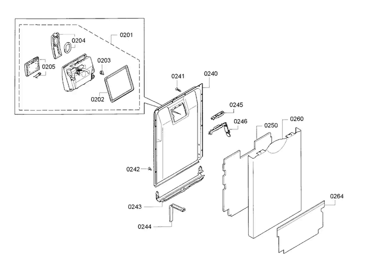 Door Diagram and Parts List for SPE53U52UC 26 Bosch Dishwasher