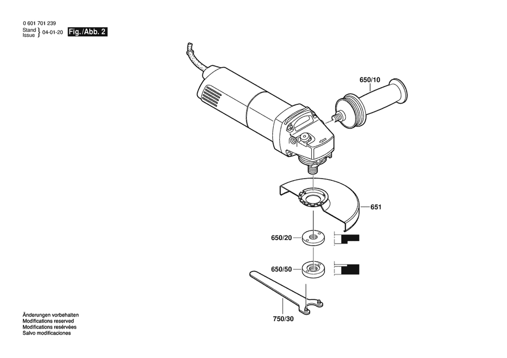 Section 2 Diagram and Parts List for GWS9-125 0601701239 Bosch Angle Grinder