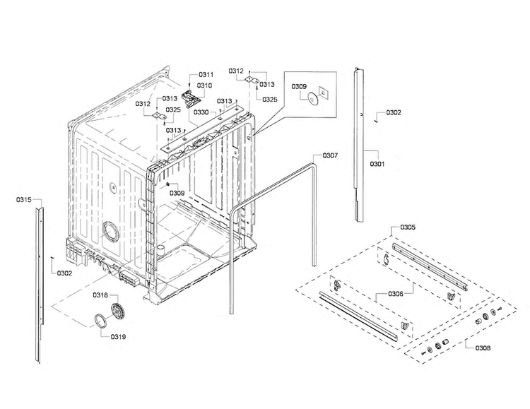 Tub Diagram and Parts List for SHX4AP05UC 02 Bosch Dishwasher