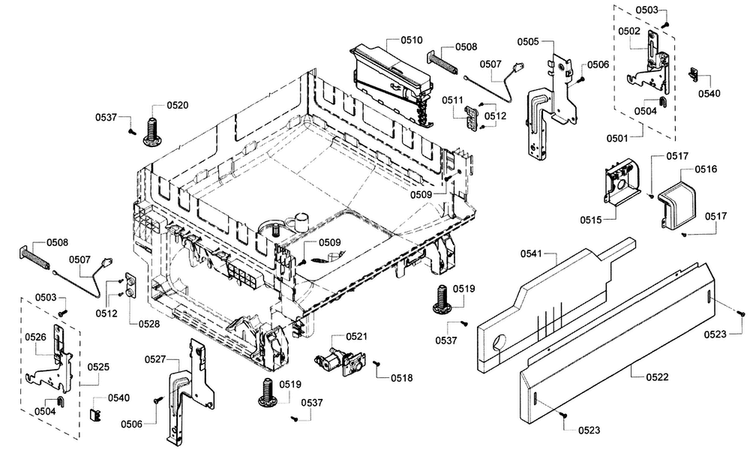 Base Diagram and Parts List for SHX3AR55UC 21 Bosch Dishwasher