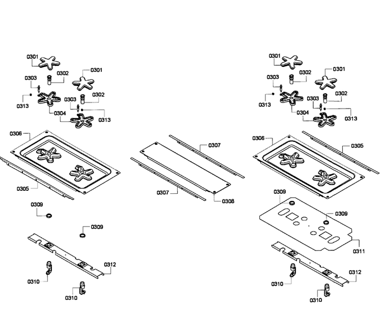 Burners Diagram and Parts List for PRD304EG 06 Thermador Range