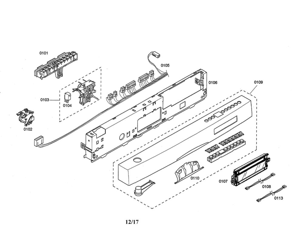 Display Module/Facia Panel Diagram and Parts List for SHE68M05UC 50 Bosch Dishwasher