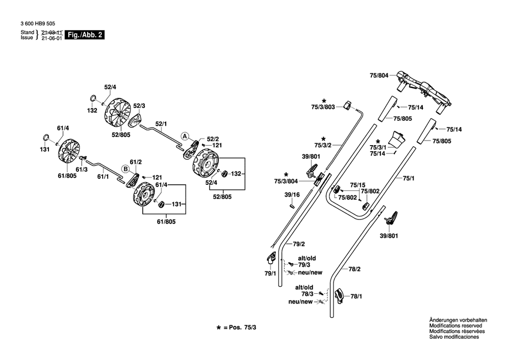 Diagram 2 Diagram and Parts List for 3600HB9505  Bosch Lawn Mower