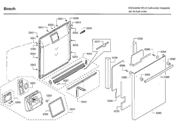 Door Diagram and Parts List for SHXM98W75N 01 Bosch Dishwasher