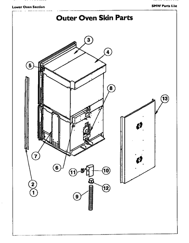 Outer Oven Skin Diagram and Parts List for SMW272S  Thermador Range