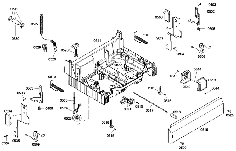 Base Assy Diagram and Parts List for SHE42L12UC 47 Bosch Dishwasher