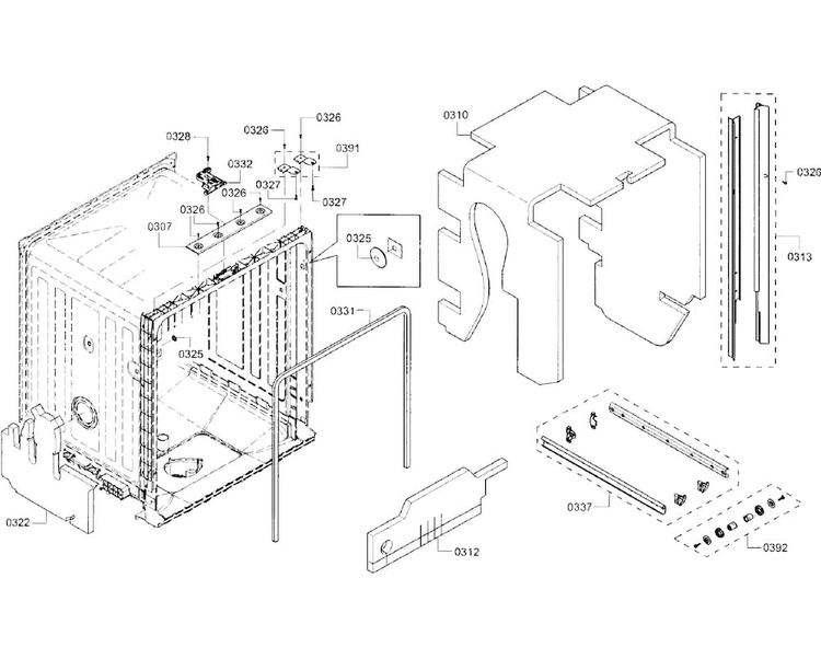 Cabinet Diagram and Parts List for SHS5AVF2UC 01 Bosch Dishwasher