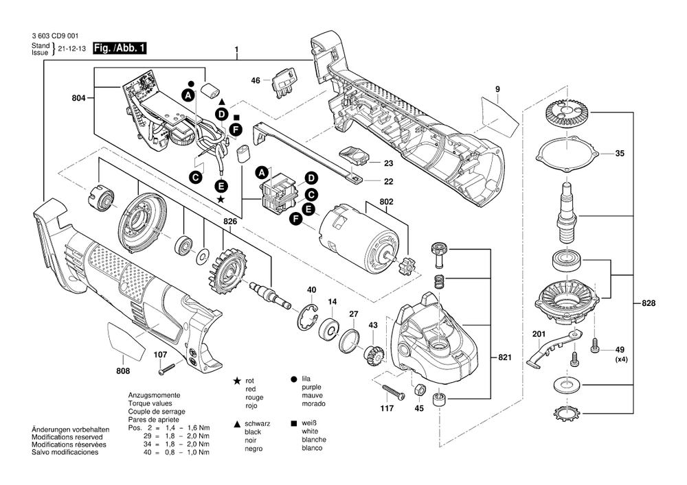 Diagram 1 Diagram and Parts List for 3603CD9001  Bosch Angle Grinder