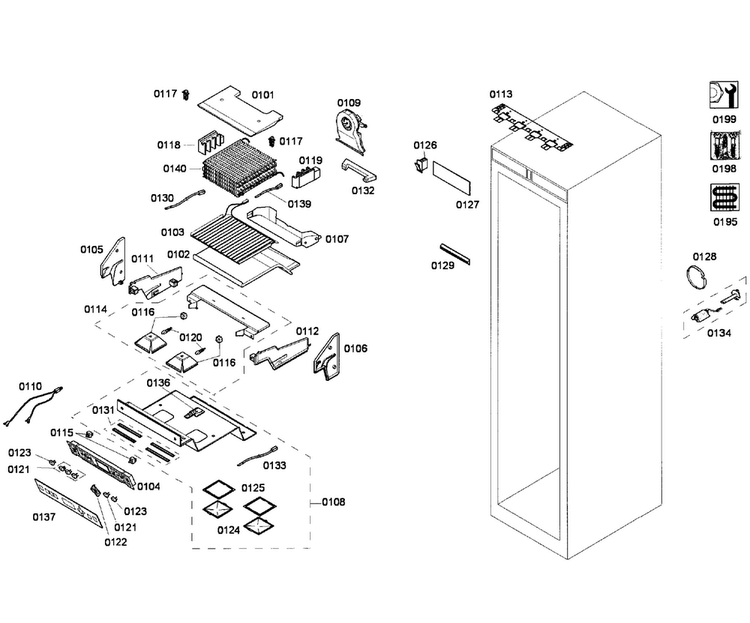 Cabinet Parts Diagram and Parts List for T18ID80NLP 37 Thermador Freezer