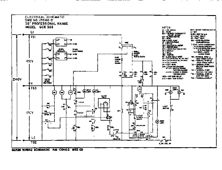 Wiring Schematic Diagram and Parts List for GCR36-6  Thermador Range