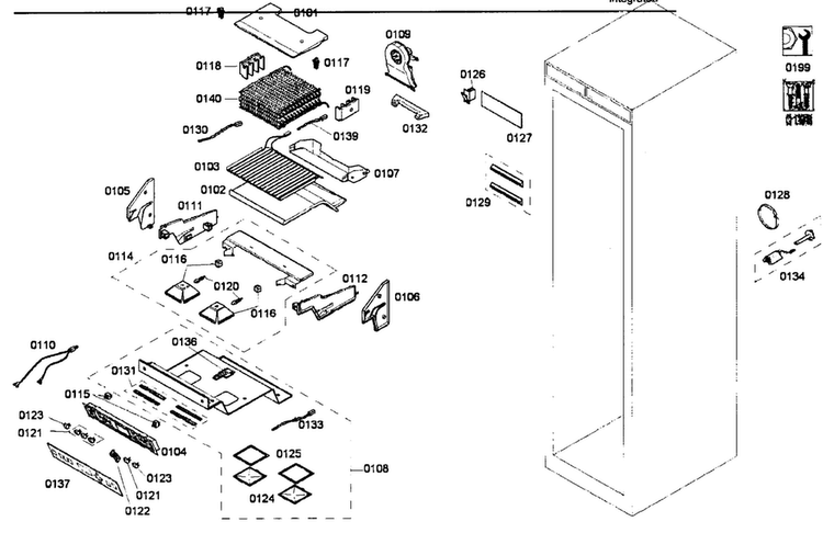Cabinet Assy Diagram and Parts List for T18BF70FS-09  Thermador Freezer
