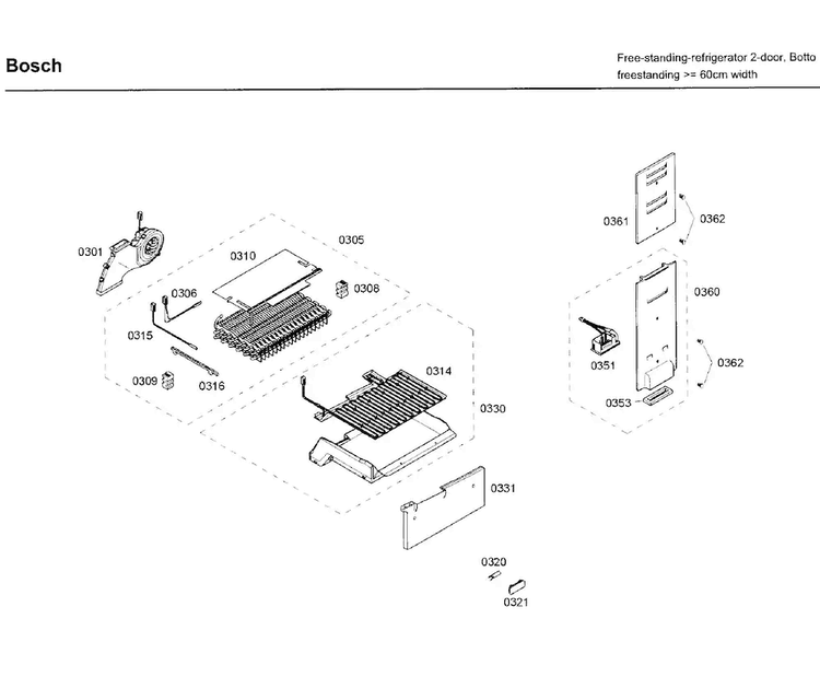 Evap Diagram and Parts List for B10CB80NVW 03 Bosch Refrigerator