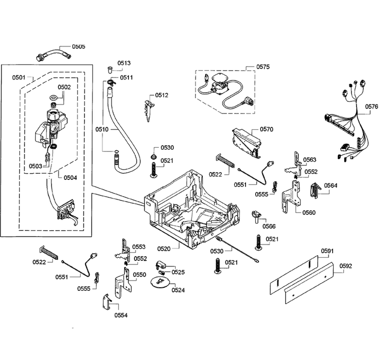 Base Assy Diagram and Parts List for SPX5ES55UC 23 Bosch Dishwasher