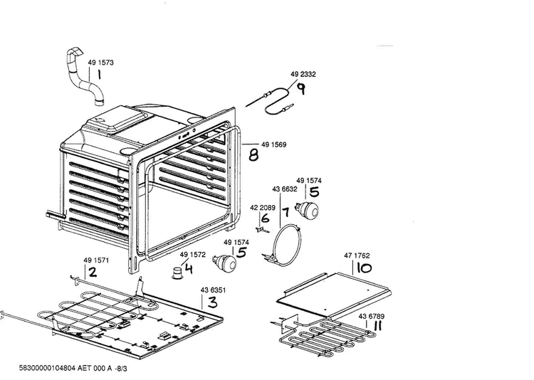 Oven Cavity Diagram and Parts List for HDS252U 01 Bosch Range