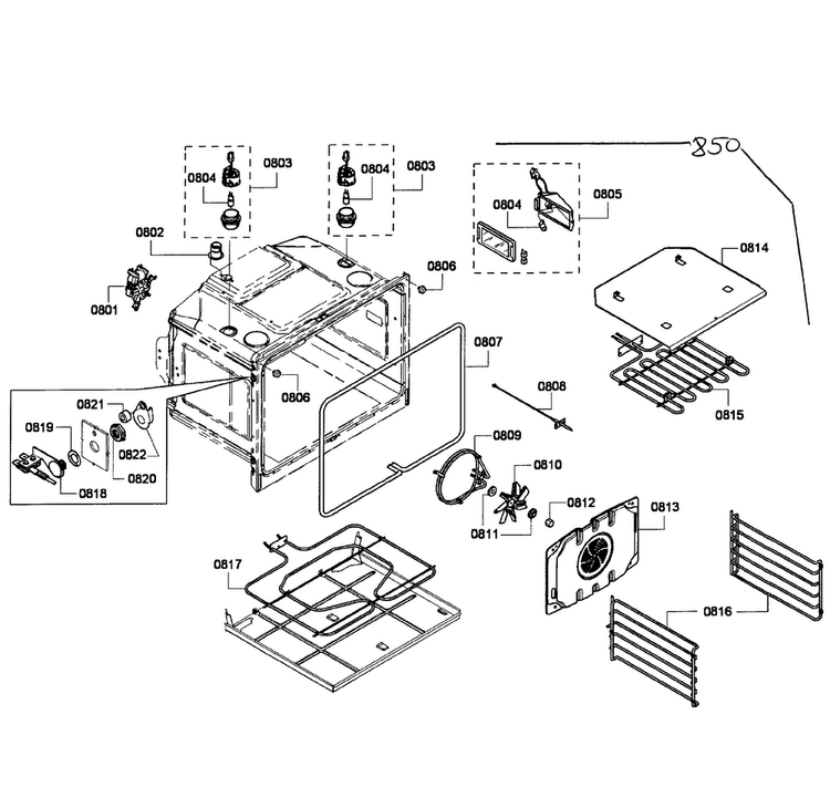 Oven Assy Diagram and Parts List for HBL8750UC 04 Bosch Microwave Oven Combo