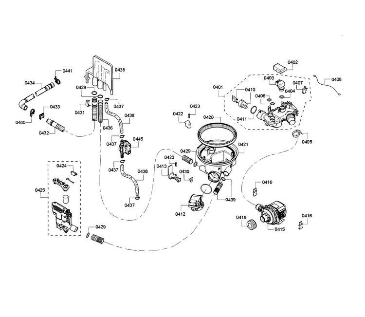 Pump Assy Diagram and Parts List for SHE55RF5UC 68 Bosch Dishwasher
